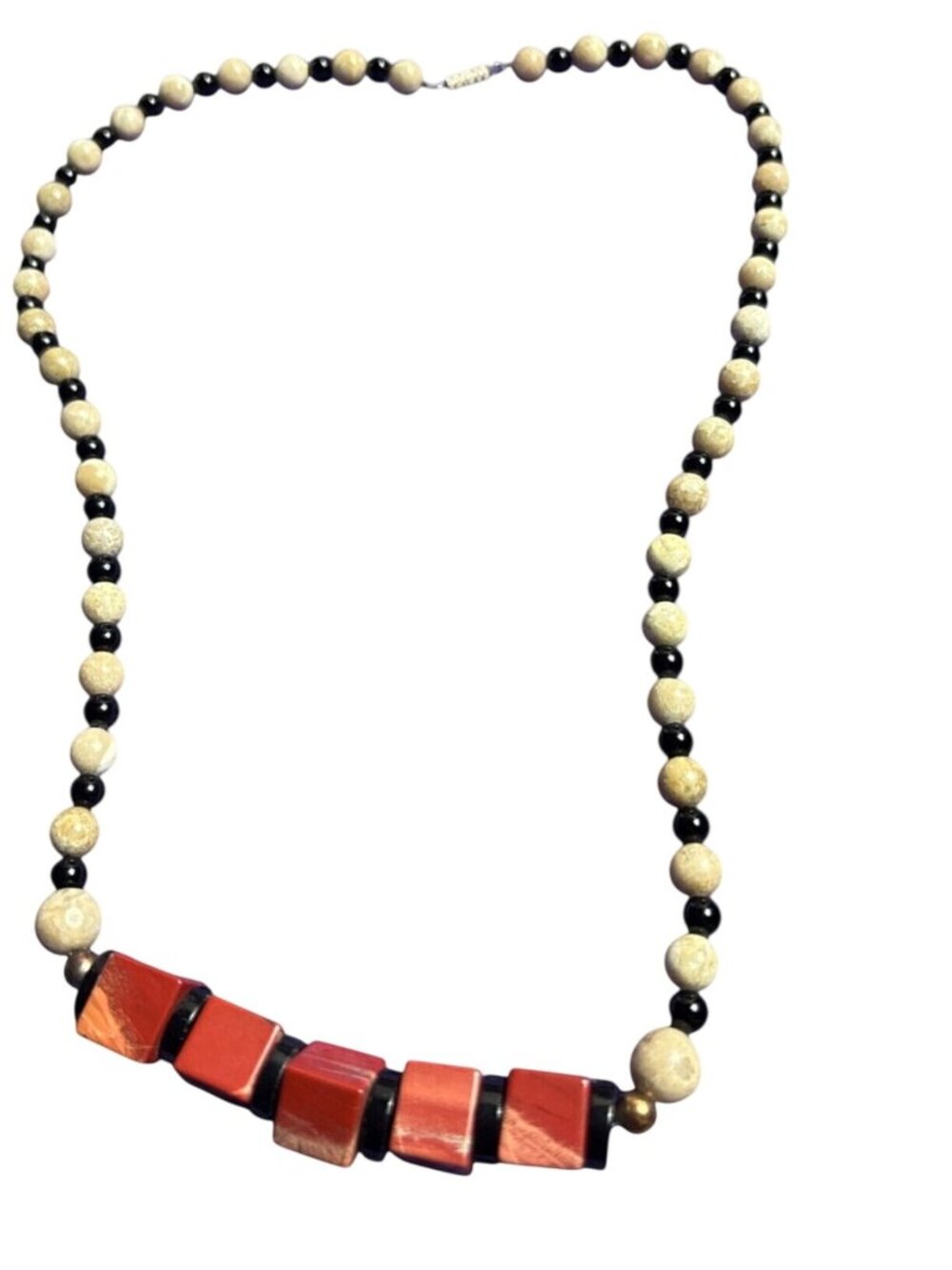 Vintage Artisan Jasper Stone Beaded Necklace 24 inches Long Barrel Clasp